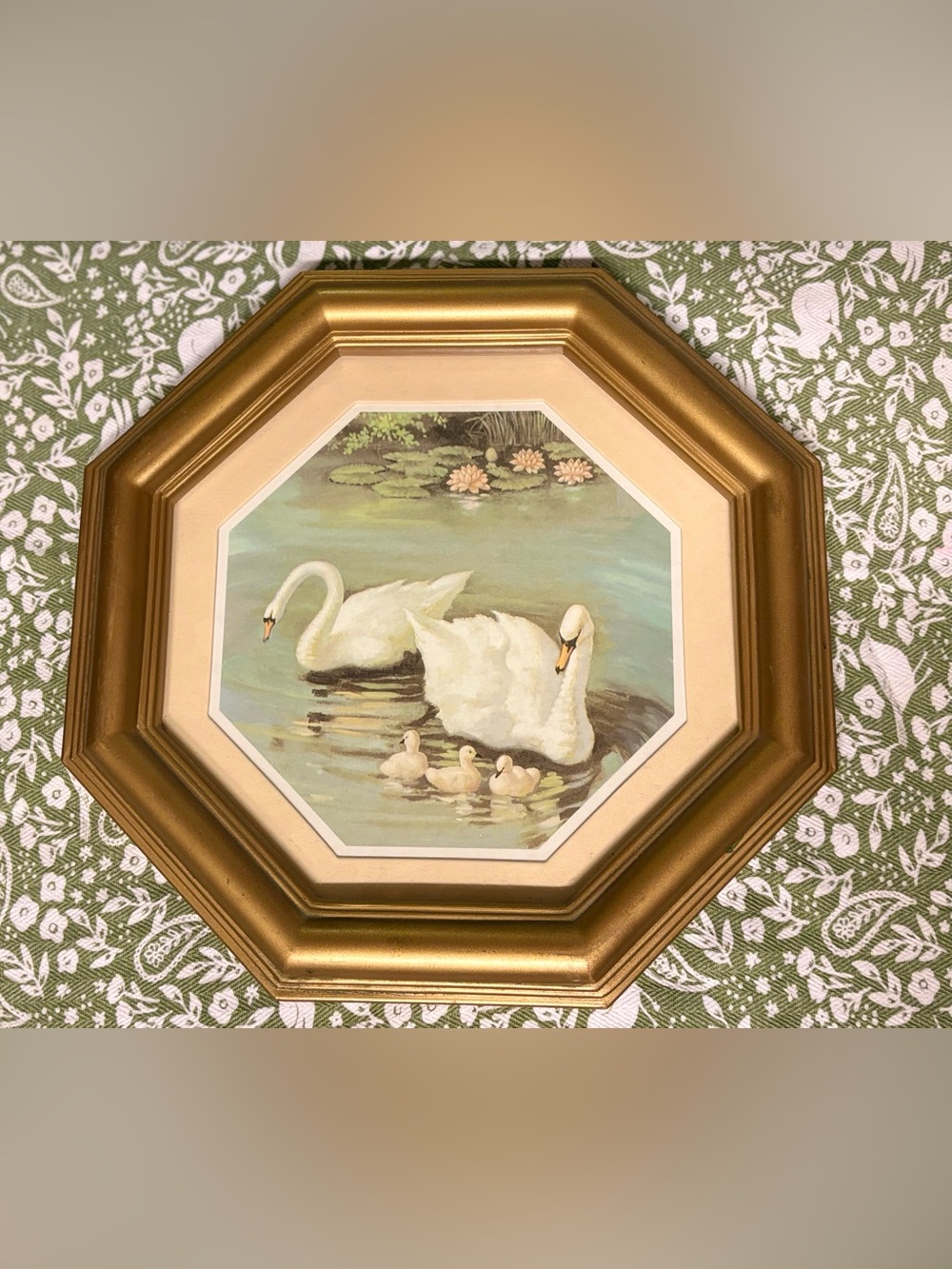 Vintage Swan Print in Gold Frame